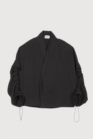 Black bungee cord sleeve Sylas cardigan by Mercy House. 