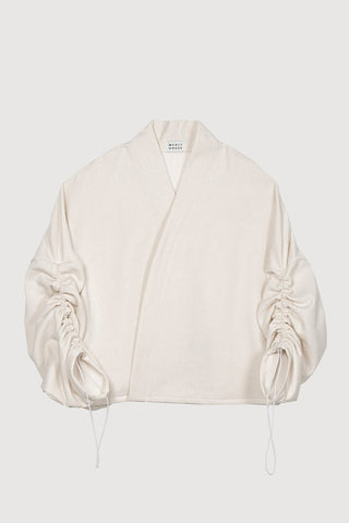 White bungee cord sleeve Sylas cardigan by Mercy House. 