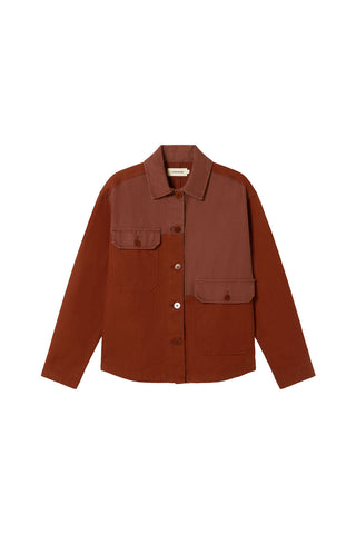 Brown hemp & organic cotton Zaha jacket by Thinking Mu. 