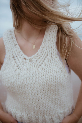 Chunky knit ivory merino wool vest by Toast & Yarn. 