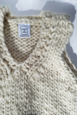 Chunky knit ivory merino wool vest by Toast & Yarn. 