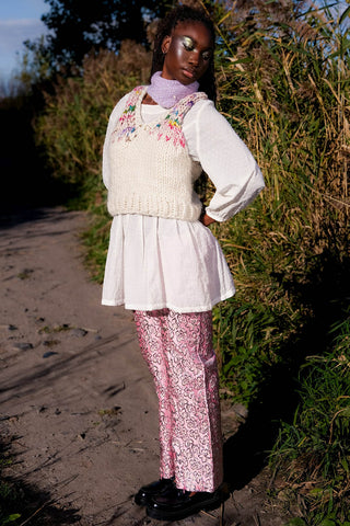 Model wearing Everyday Sprinkle Vest by Toast & Yarn. 