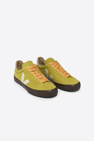 Veja Campo Bold Suede in Liquor (Chartreuse) and Pierre logo (off white). 