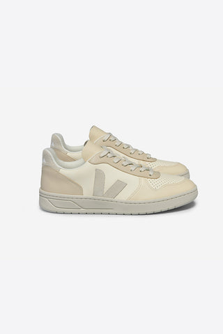 Side view of Veja V10 sneaker in Multico Cashew Pierre combo. 