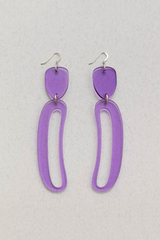 Translucent violet Elongated Ovoid acrylic earrings by Warren Steven Scott. 