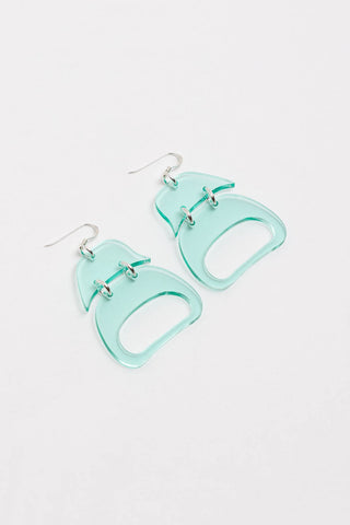 Coke bottle blue Hollow Ovoid Mini Acrylic earrings by Warren Steven Scott. 